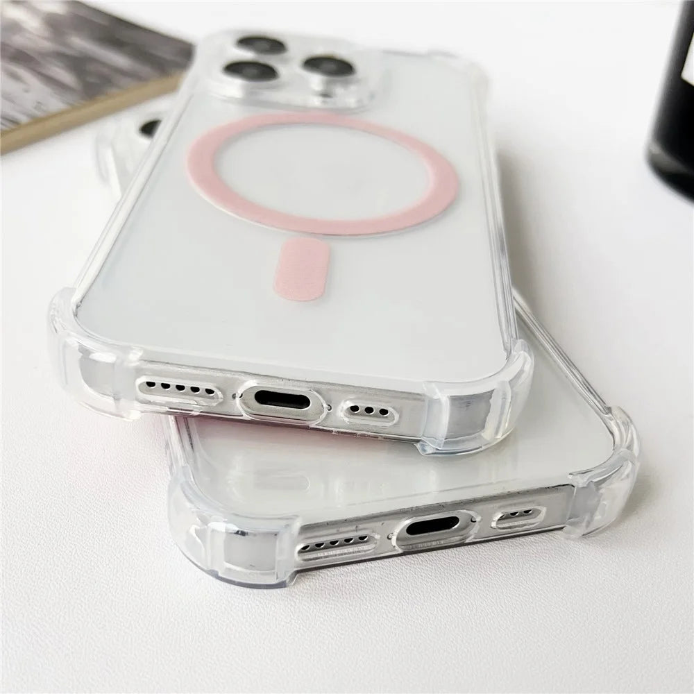 SHANWO For iPhone 14 Pro Magnetic Case Anti Drop Soft TPU Clear Phone Back Cover - White - 5