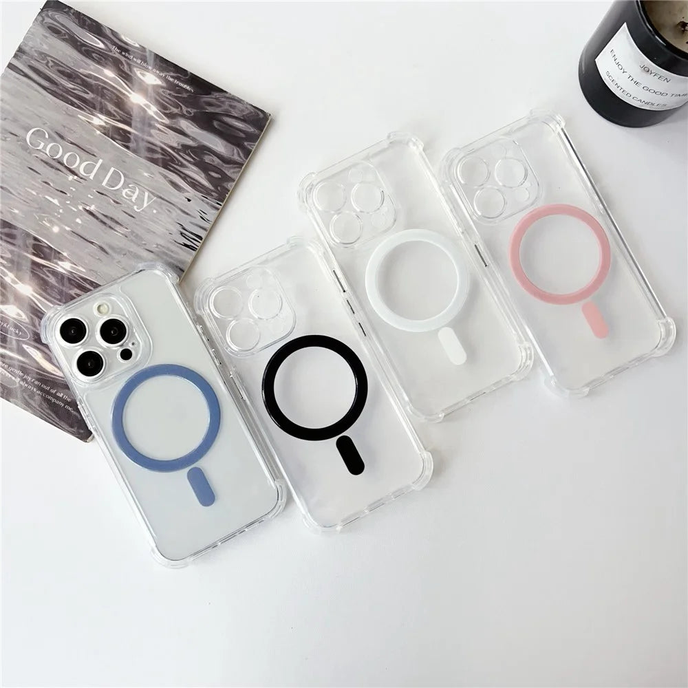SHANWO For iPhone 14 Pro Magnetic Case Anti Drop Soft TPU Clear Phone Back Cover - White - 7