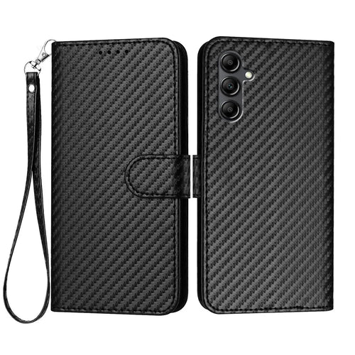 For Samsung Galaxy A16 4G / Galaxy A26 5G / Galaxy A16 5G Wallet Case with Strap Carbon Fiber Texture Leather Mobile Cover - Black - 1