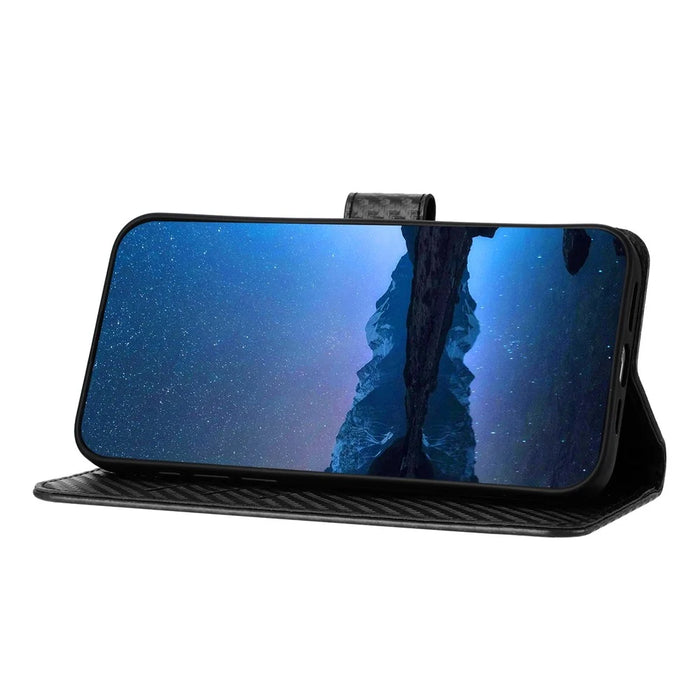 For Samsung Galaxy A36 5G Wallet Case with Strap Carbon Fiber Texture Leather Mobile Cover - Black - 4