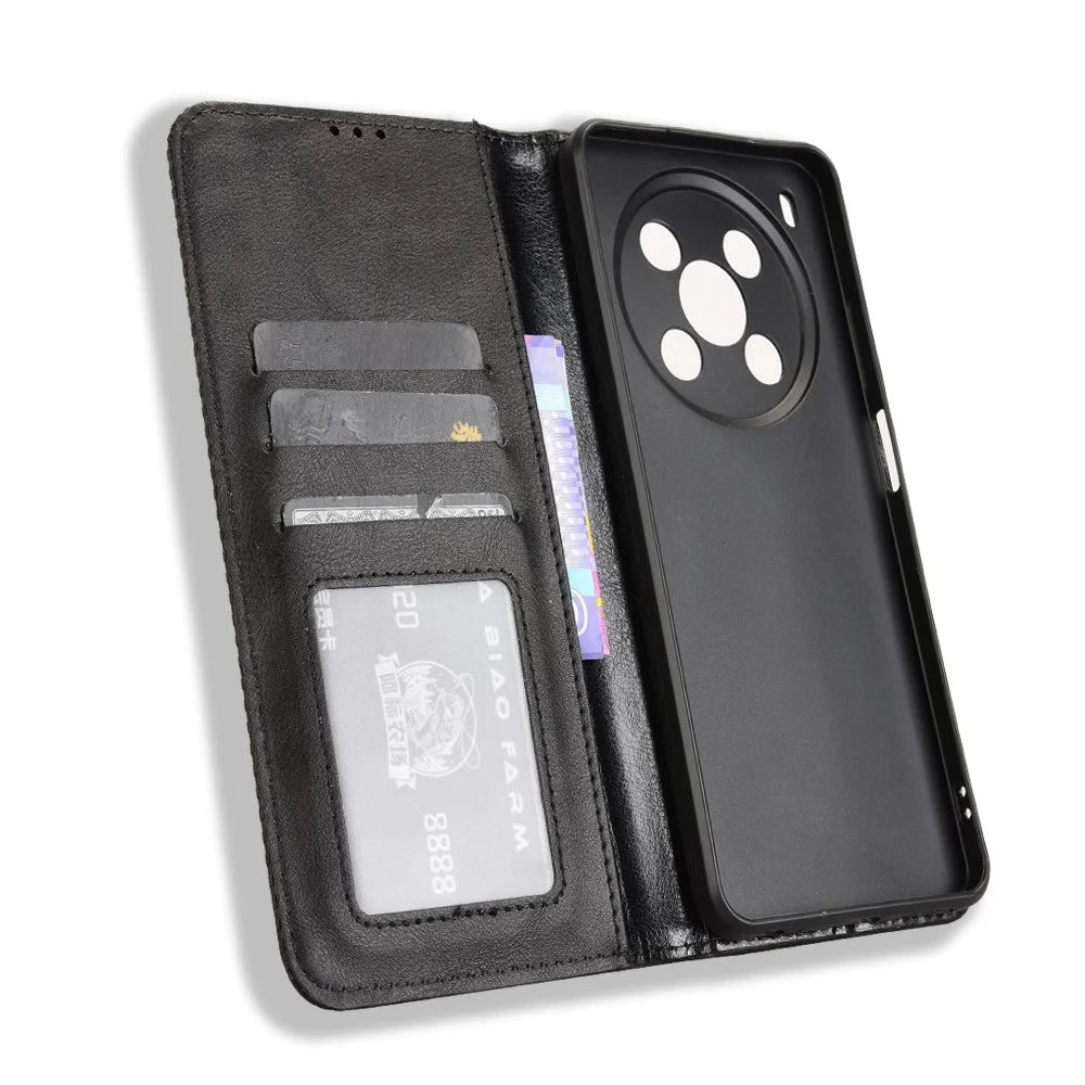 For ZTE Blade V70 Max Retro PU Leather Case Phone Wallet Stand Cover - Black - 5