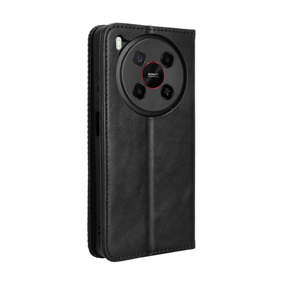 For ZTE Blade V70 Max Retro PU Leather Case Phone Wallet Stand Cover - Black - 7