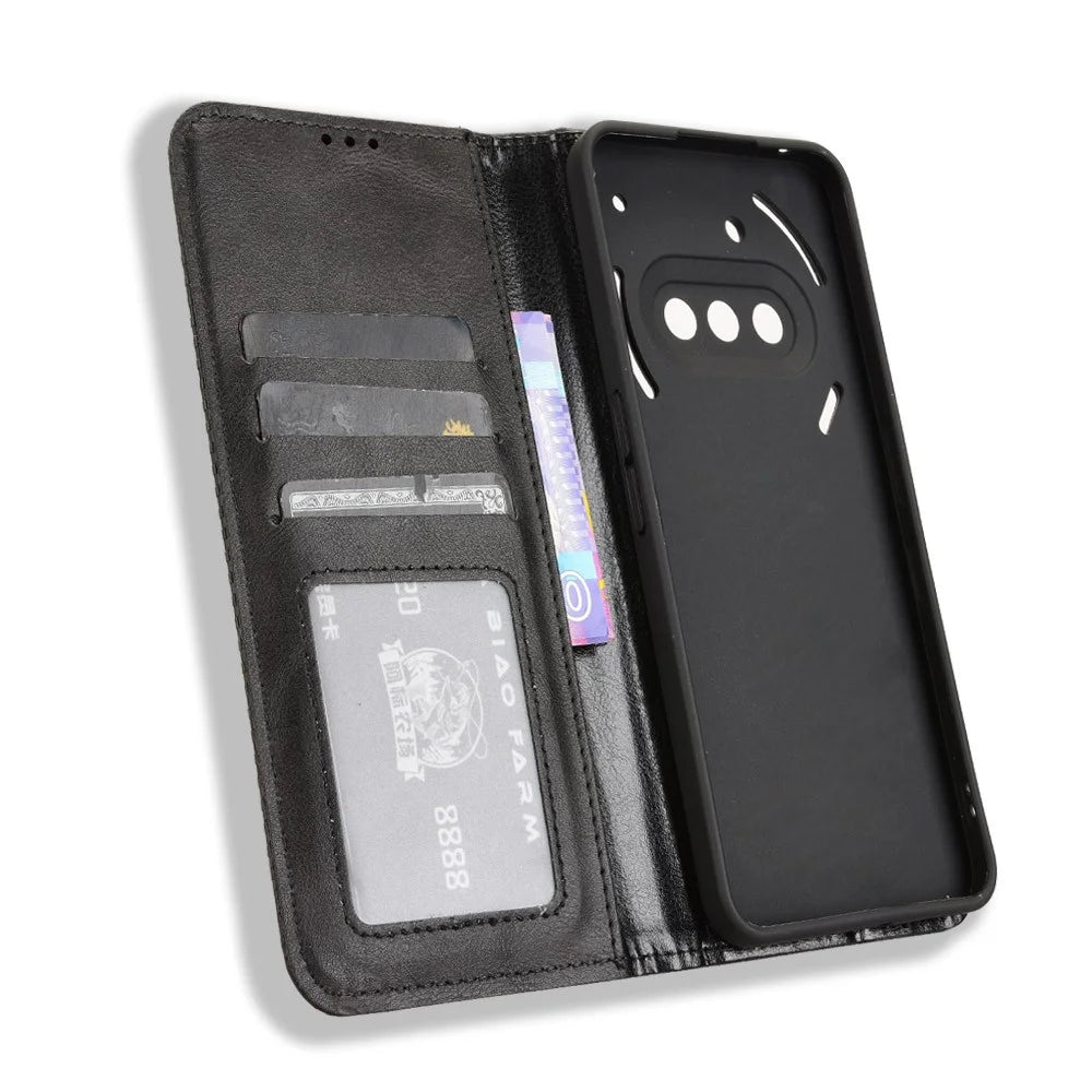 For Nothing Phone (3a) Retro PU Leather Case Phone Wallet Stand Cover - Black - 5