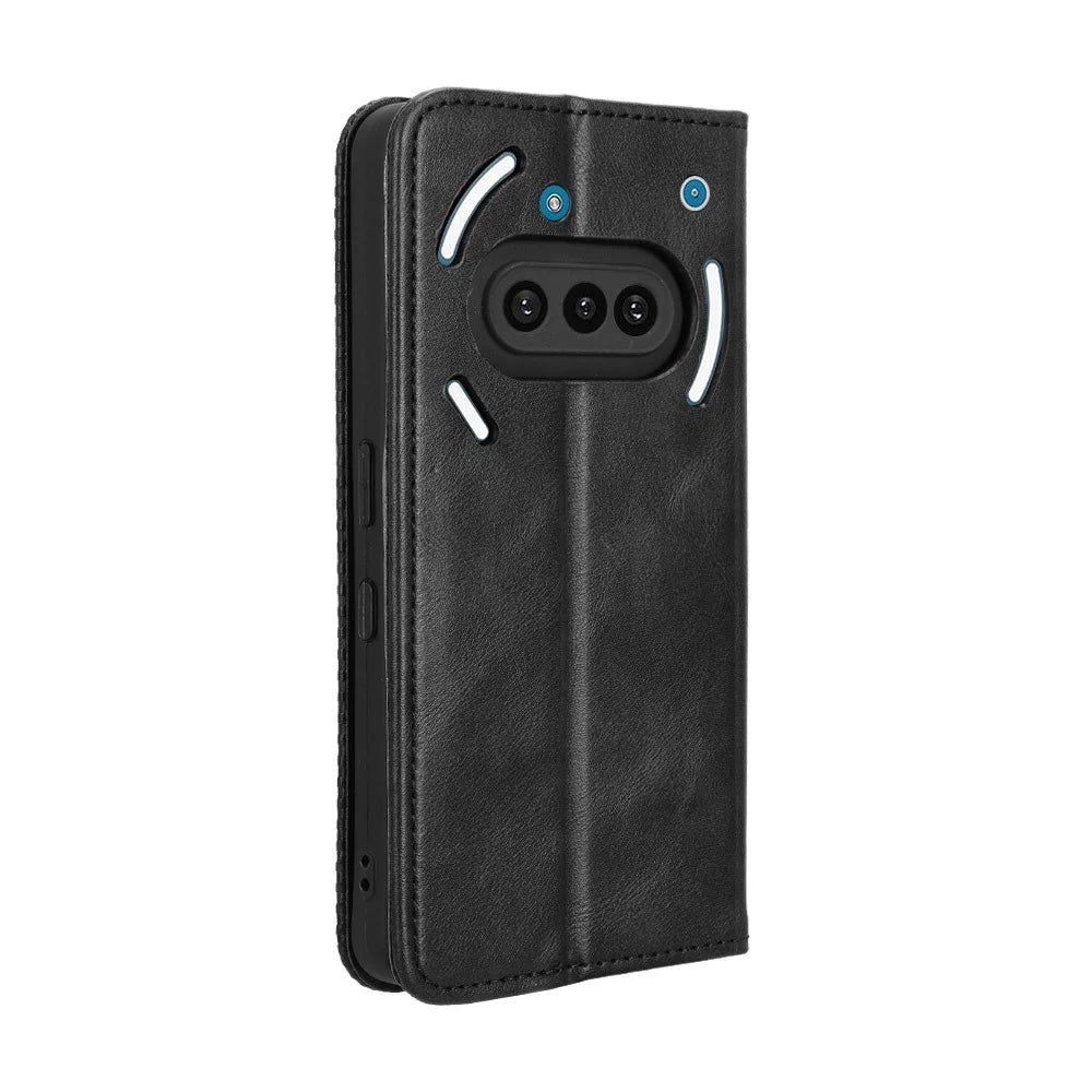 For Nothing Phone (3a) Retro PU Leather Case Phone Wallet Stand Cover - Black - 7