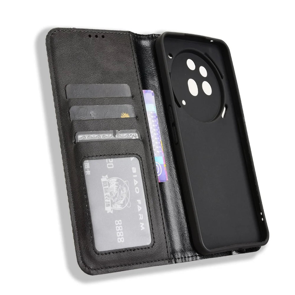 For Nothing Phone (3a) Pro Retro PU Leather Case Phone Wallet Stand Cover - Black - 5