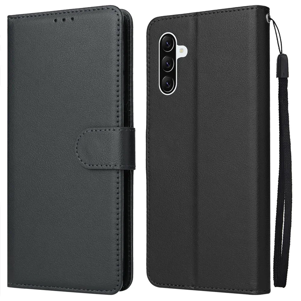 For Samsung Galaxy A36 5G Case Wallet Stand View PU Leather Phone Cover - Black - 1