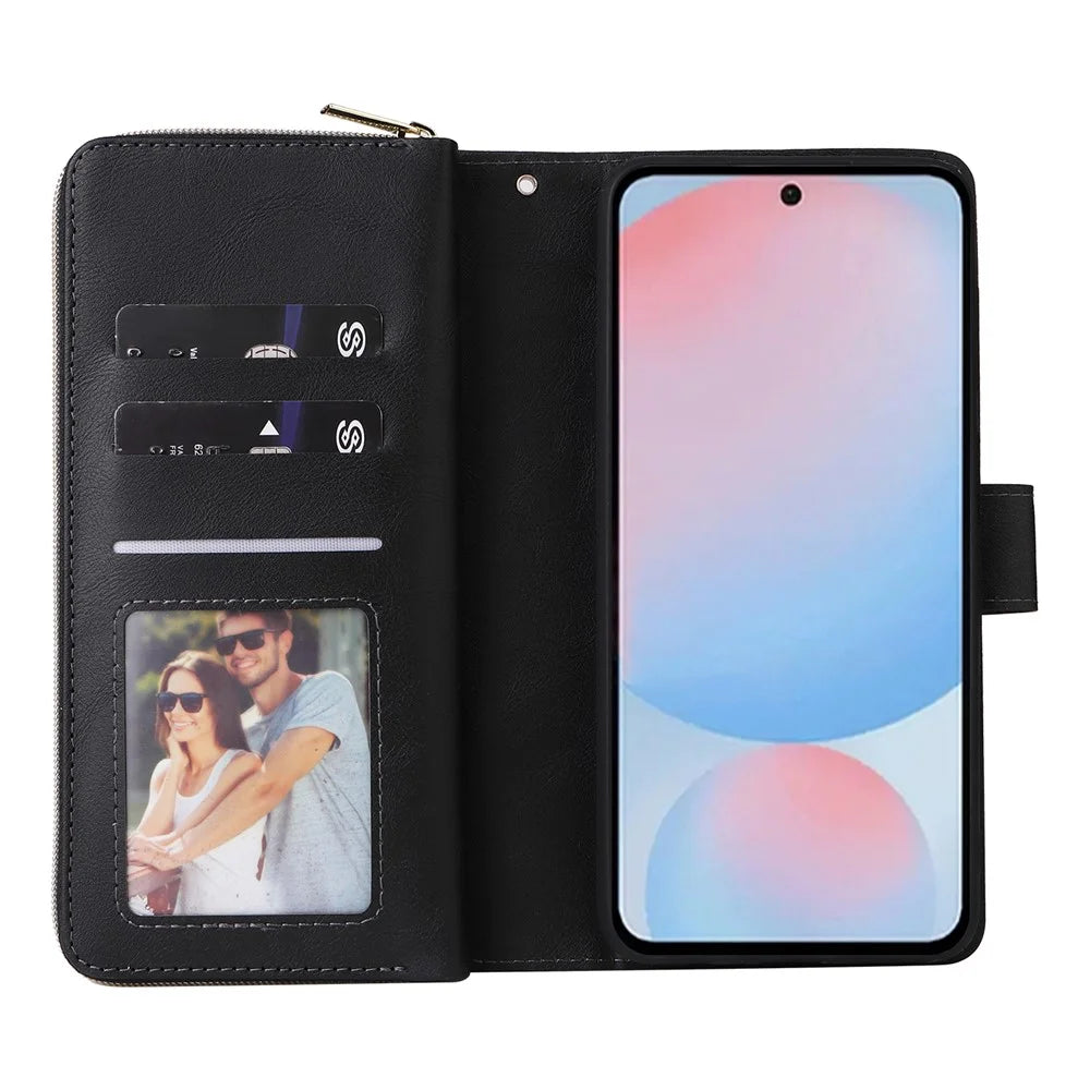 For Samsung Galaxy A56 5G Case Zipper Pocket PU Leather Phone Cover with Hand Strap - Black - 2