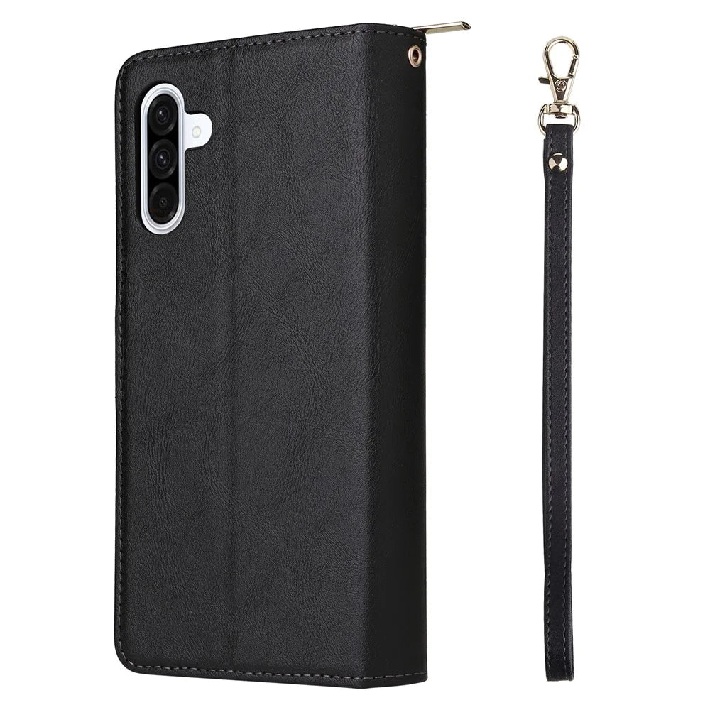 For Samsung Galaxy A56 5G Case Zipper Pocket PU Leather Phone Cover with Hand Strap - Black - 7