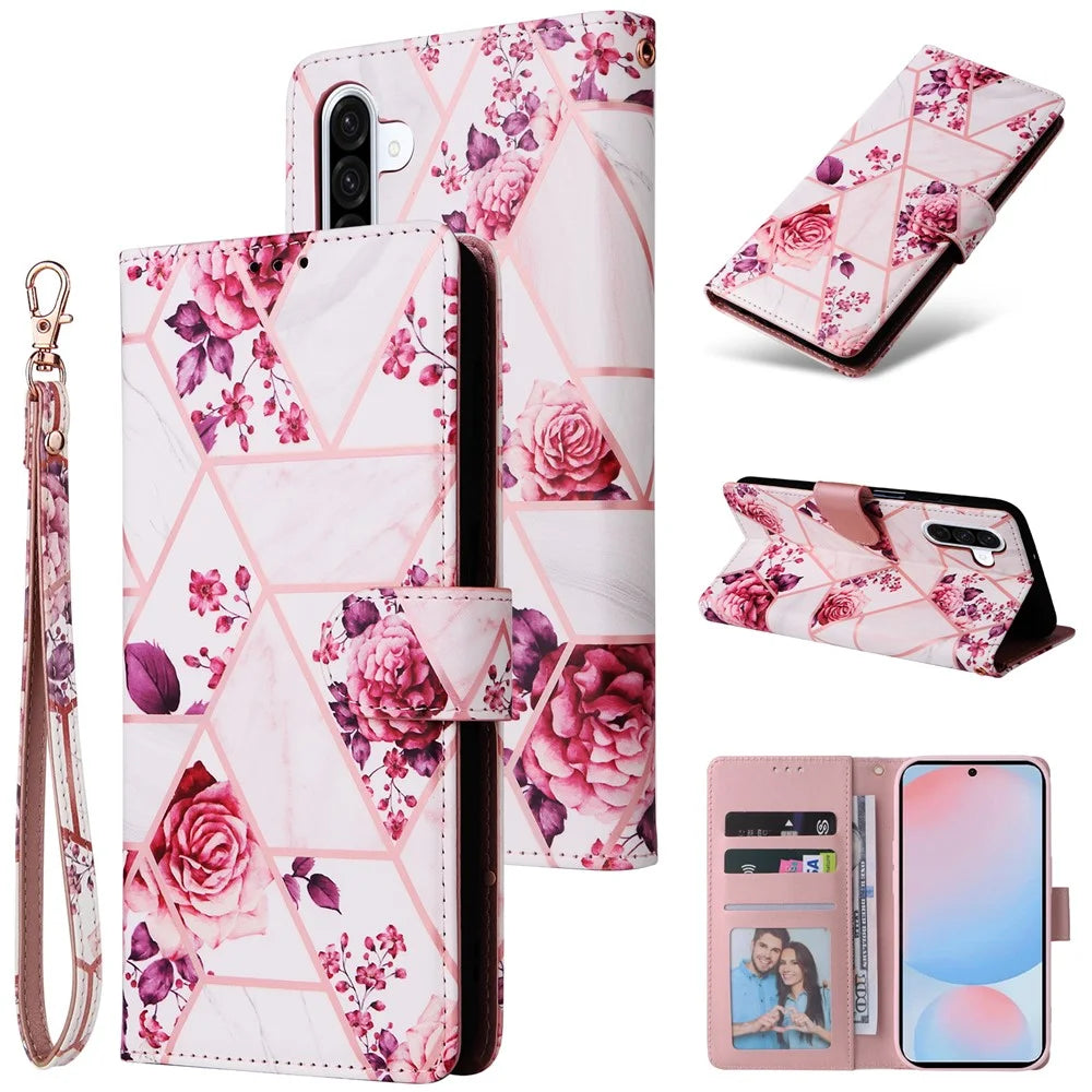 For Samsung Galaxy A56 5G Case Lacquered Marble Pattern Leather Phone Cover - Rose Gold - 1