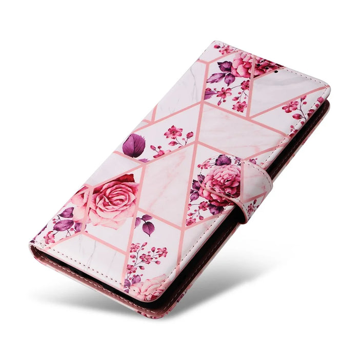 For Samsung Galaxy A56 5G Case Lacquered Marble Pattern Leather Phone Cover - Rose Gold - 5