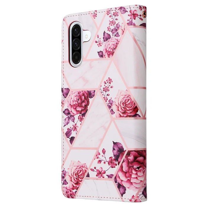 For Samsung Galaxy A56 5G Case Lacquered Marble Pattern Leather Phone Cover - Rose Gold - 7