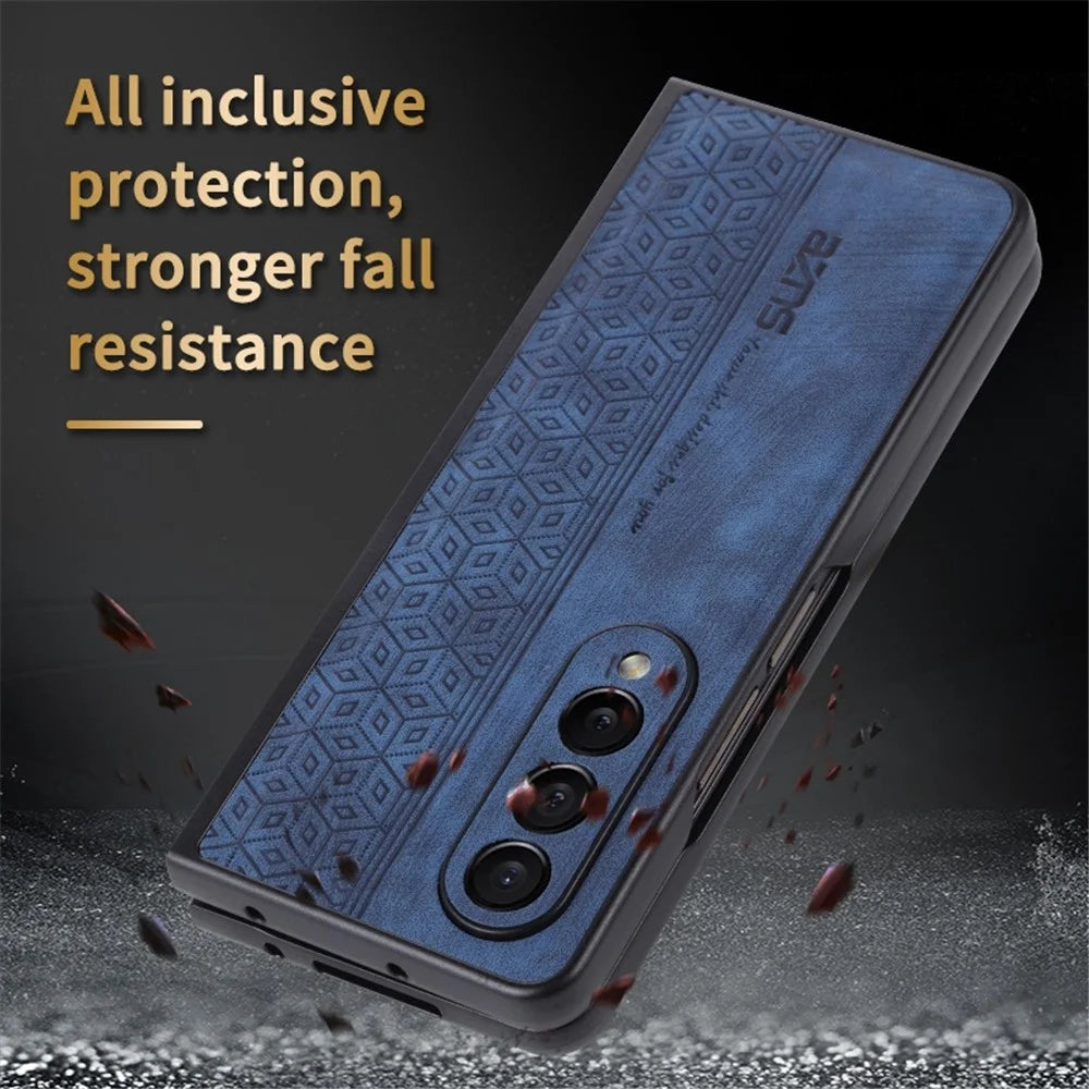 AZNS Anti-fall Phone Case For Samsung Galaxy Z Fold3 5G Imprinted Pattern PU Leather Coated PC Cell Phone Cover - Brown - 7