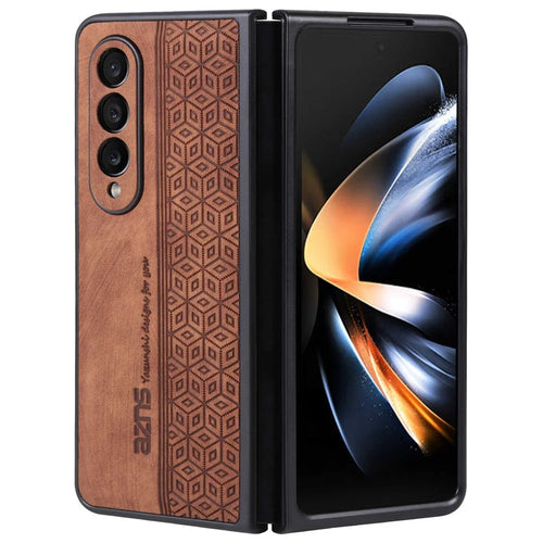 AZNS Phone Case For Samsung Galaxy Z Fold4 5G Imprinted Pattern PU Leather Coated TPU Anti-drop Back Cover - Brown - 1