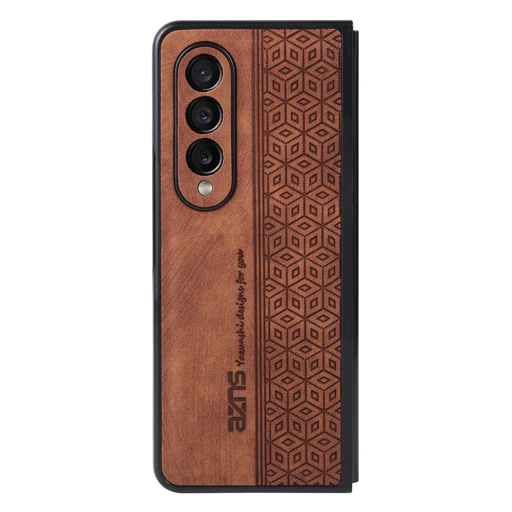 AZNS Phone Case For Samsung Galaxy Z Fold4 5G Imprinted Pattern PU Leather Coated TPU Anti-drop Back Cover - Brown - 2