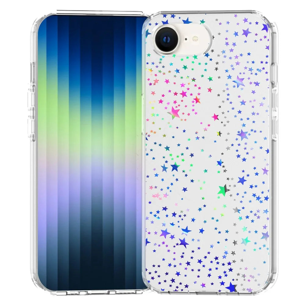 For iPhone 17e / 16e Case Laser Effect IMD PC + TPU Phone Back Cover - Star - 1
