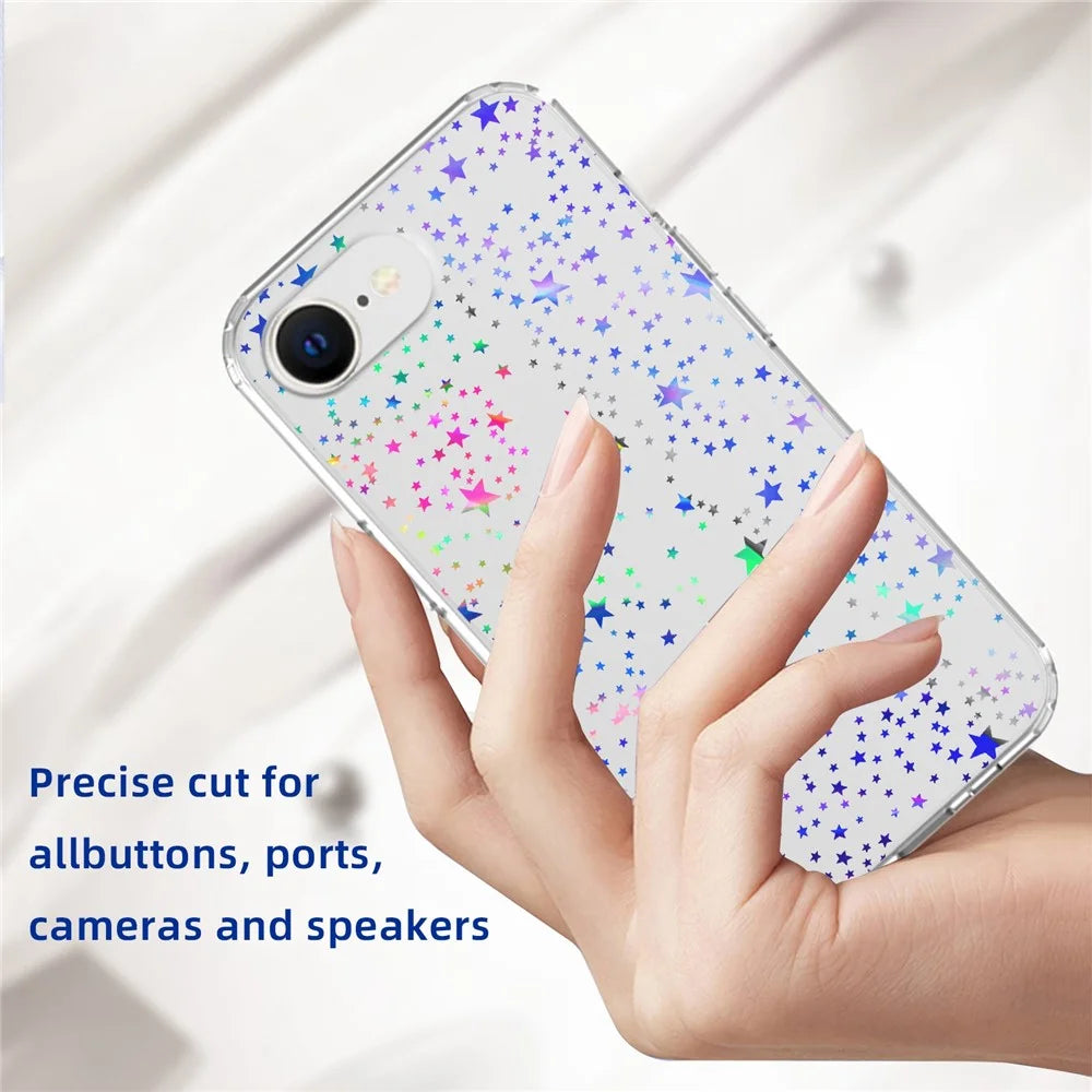 For iPhone 17e / 16e Case Laser Effect IMD PC + TPU Phone Back Cover - Star - 3