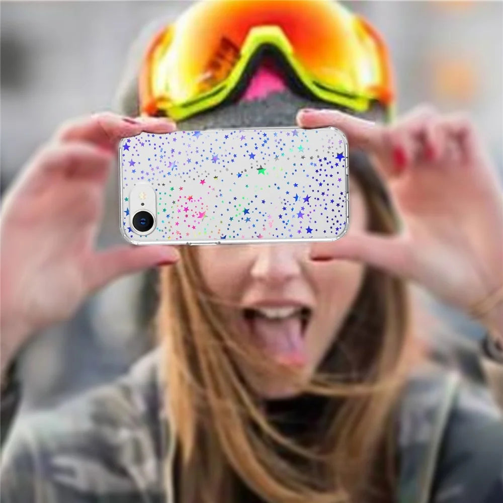For iPhone 17e / 16e Case Laser Effect IMD PC + TPU Phone Back Cover - Star - 4