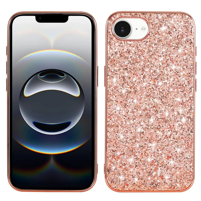 For iPhone 17e / 16e Case TPU + PC Sparkling Glitter Phone Back Cover - Rose Gold - 1