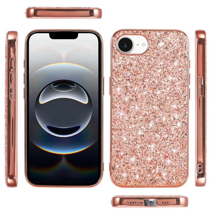 For iPhone 17e / 16e Case TPU + PC Sparkling Glitter Phone Back Cover - Rose Gold - 4
