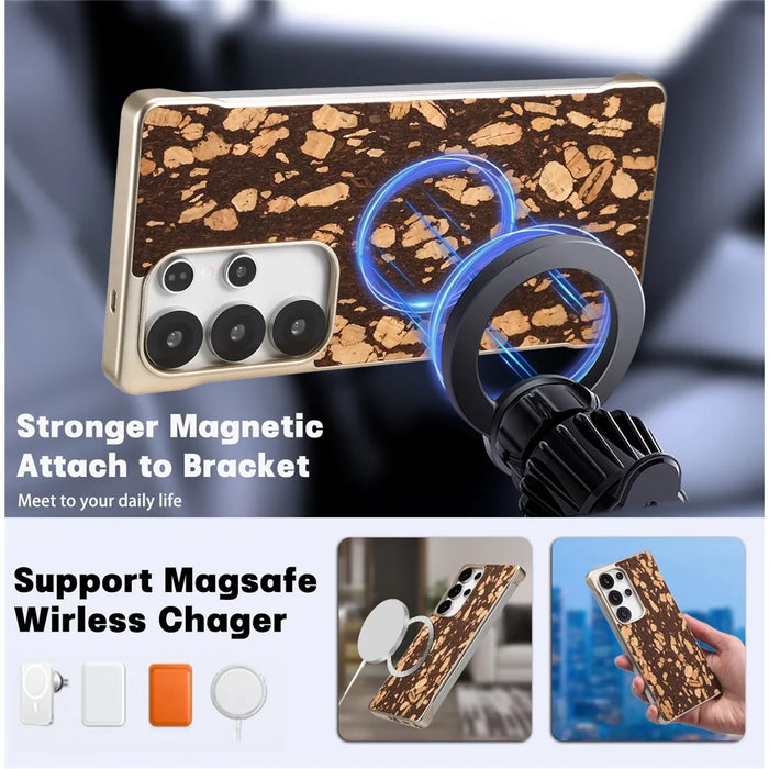 For Samsung Galaxy S25 Ultra Phone Magnetic Case Embossed Pattern PC Mobile Cover - Granule Black - 4