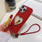 For iPhone 16 Pro Max Case with Strap, Mirror TPU + PC Sparkling Glitter Phone Back Cover - Red - 3