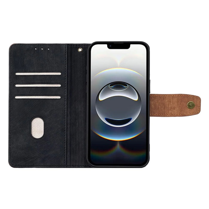 For iPhone 17e / 16e Case RFID Blocking Color Splicing PU Leather Wallet Phone Cover - Black - 3