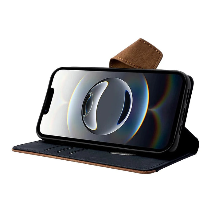 For iPhone 17e / 16e Case RFID Blocking Color Splicing PU Leather Wallet Phone Cover - Black - 4