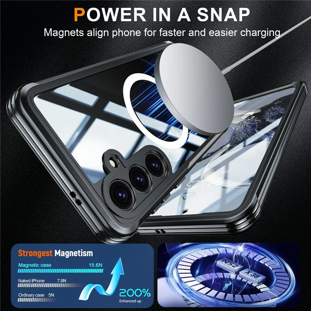 For Samsung Galaxy S25+ Magnetic Case PC + TPU Phone Cover with Tempered Glass Screen Film - Black - 2