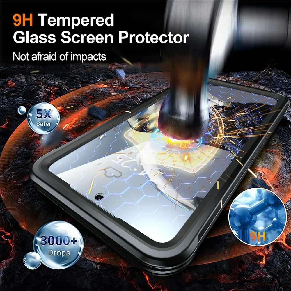 For Samsung Galaxy S25+ Magnetic Case PC + TPU Phone Cover with Tempered Glass Screen Film - Black - 3