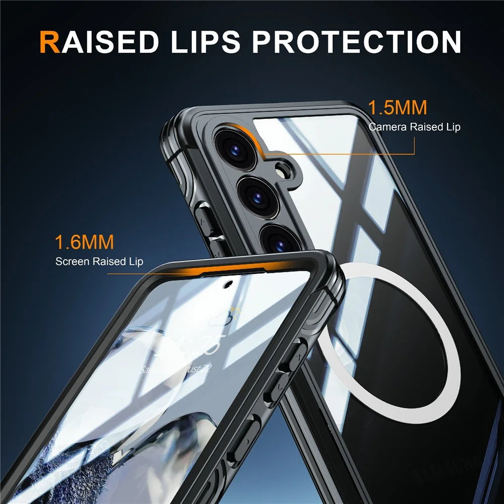 For Samsung Galaxy S25+ Magnetic Case PC + TPU Phone Cover with Tempered Glass Screen Film - Black - 4