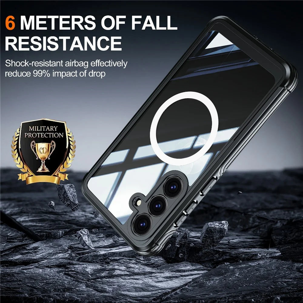 For Samsung Galaxy S25+ Magnetic Case PC + TPU Phone Cover with Tempered Glass Screen Film - Black - 5