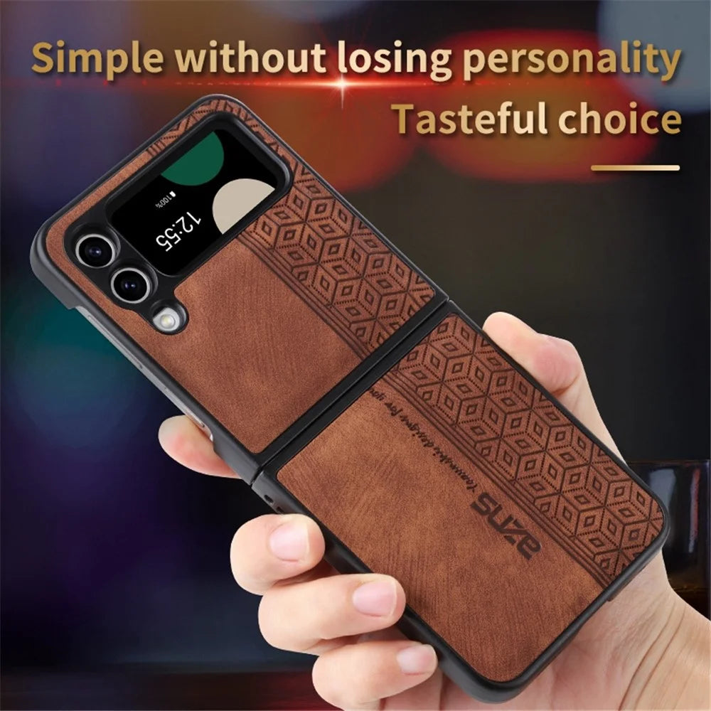 AZNS For Samsung Galaxy Z Flip3 5G Imprinted Pattern PU Leather Coated Folding PC Case Anti-scratch Cell Phone Cover - Brown - 5