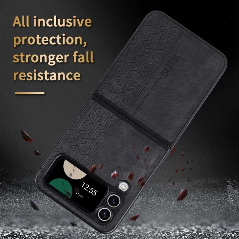 AZNS For Samsung Galaxy Z Flip3 5G Imprinted Pattern PU Leather Coated Folding PC Case Anti-scratch Cell Phone Cover - Brown - 7