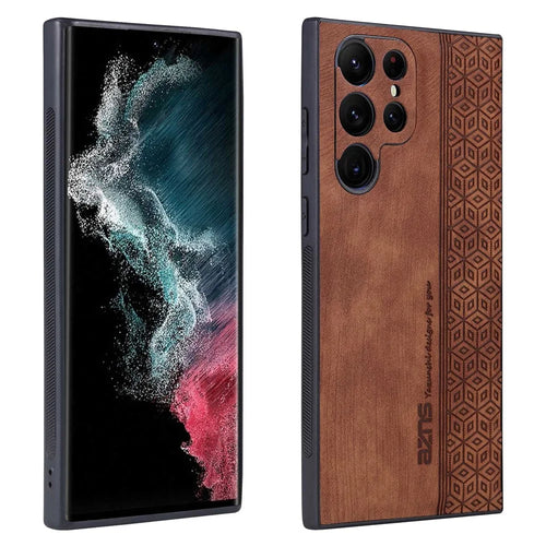 AZNS For Samsung Galaxy S22 Ultra 5G Imprinted Pattern PU Leather + TPU Case Drop-proof Cell Phone Protective Cover - Brown - 1