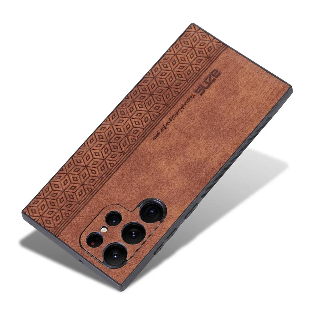 AZNS For Samsung Galaxy S22 Ultra 5G Imprinted Pattern PU Leather + TPU Case Drop-proof Cell Phone Protective Cover - Brown - 3