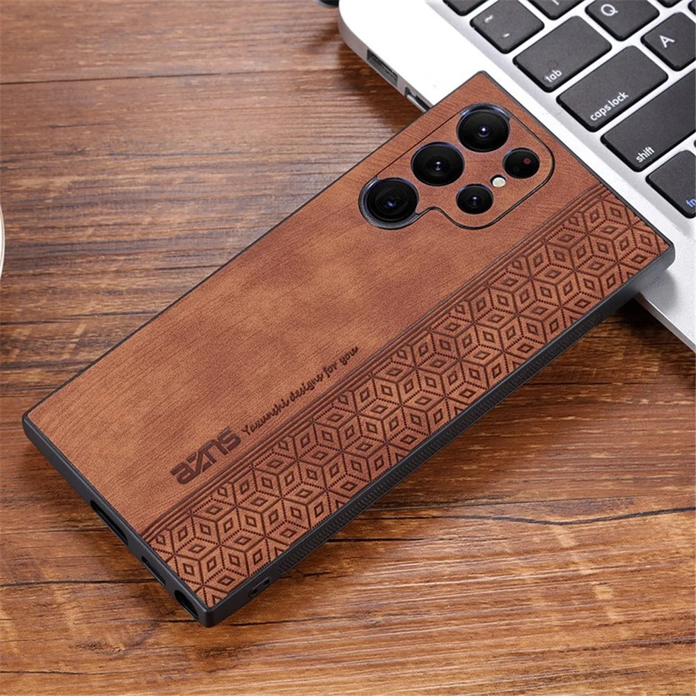 AZNS For Samsung Galaxy S22 Ultra 5G Imprinted Pattern PU Leather + TPU Case Drop-proof Cell Phone Protective Cover - Brown - 4