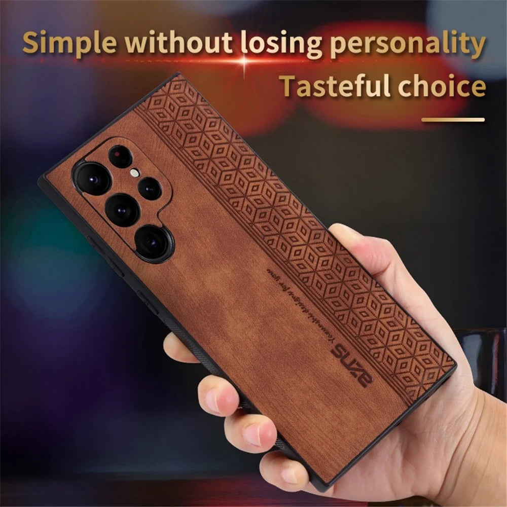 AZNS For Samsung Galaxy S22 Ultra 5G Imprinted Pattern PU Leather + TPU Case Drop-proof Cell Phone Protective Cover - Brown - 5
