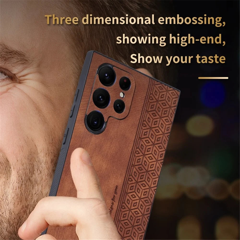 AZNS For Samsung Galaxy S22 Ultra 5G Imprinted Pattern PU Leather + TPU Case Drop-proof Cell Phone Protective Cover - Brown - 6