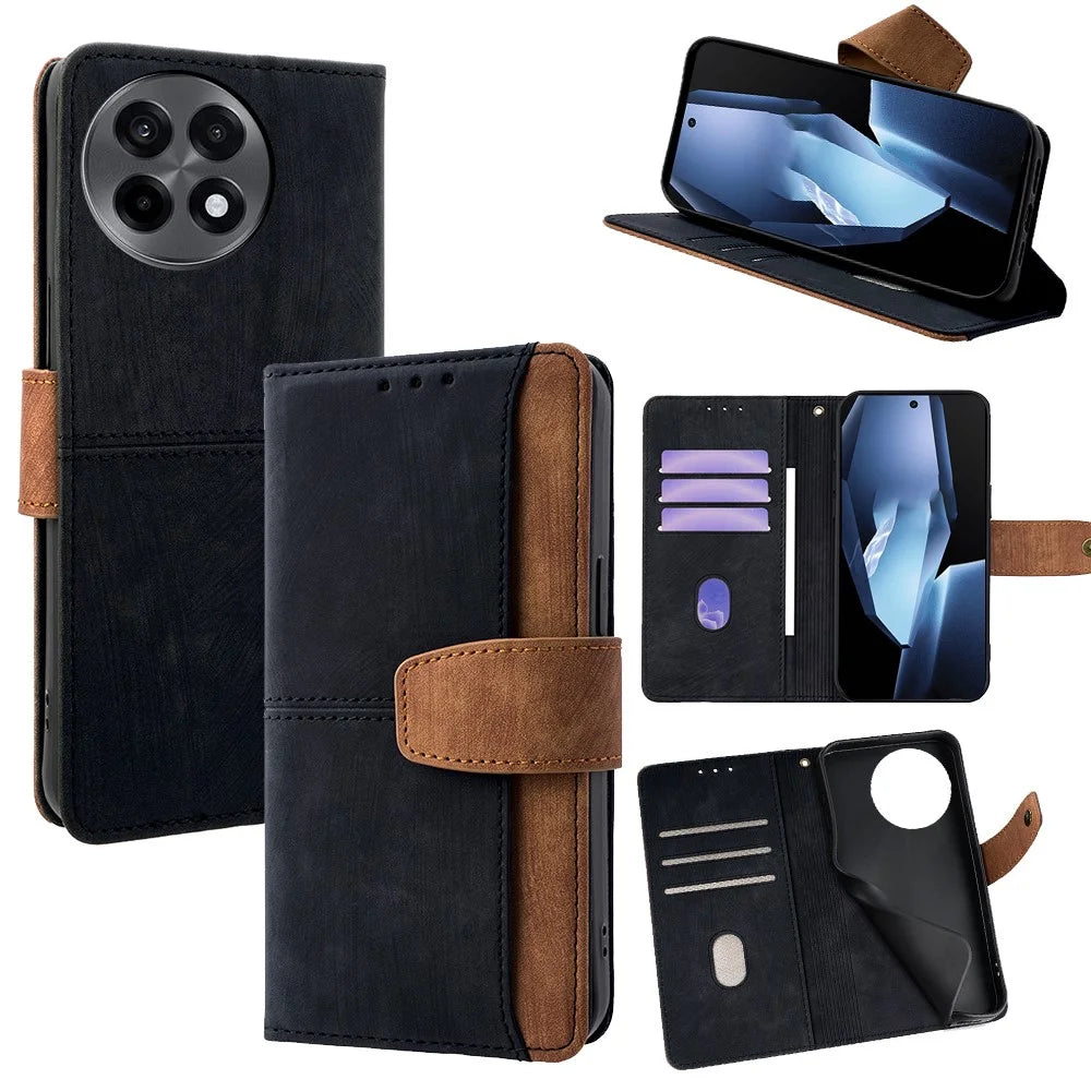 For OnePlus Ace 5 Pro 5G  /  Ace 5 5G Case RFID Blocking Color Splicing PU Leather Wallet Phone Cover - Black - 1