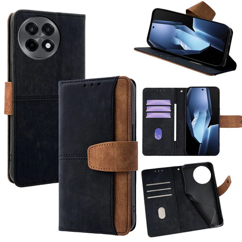 For OnePlus Ace 5 Pro 5G  /  Ace 5 5G Case RFID Blocking Color Splicing PU Leather Wallet Phone Cover - Black - 1