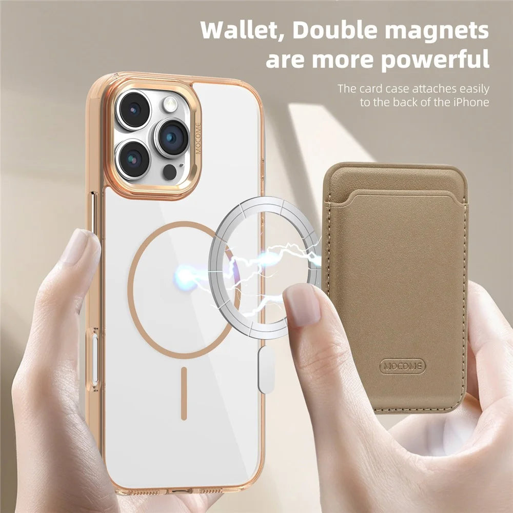 For iPhone 16 Pro Max Magnetic Case Compatible with MagSafe TPU + PC Phone Cover with Card Bag - Desert Gold - 6