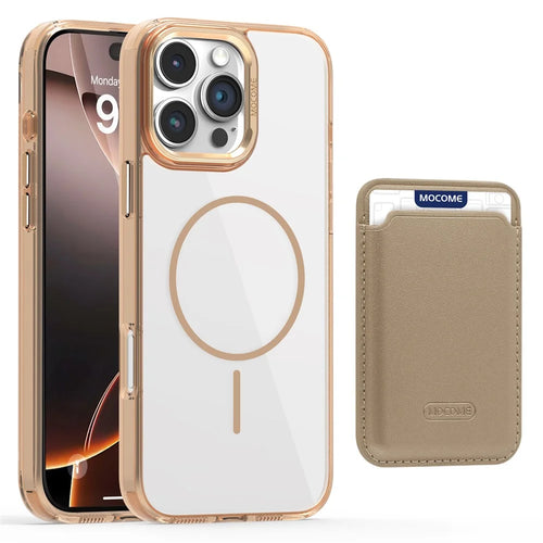 For iPhone 16 Pro Magnetic Case Compatible with MagSafe TPU + PC Phone Cover with Card Bag - Desert Gold - 1