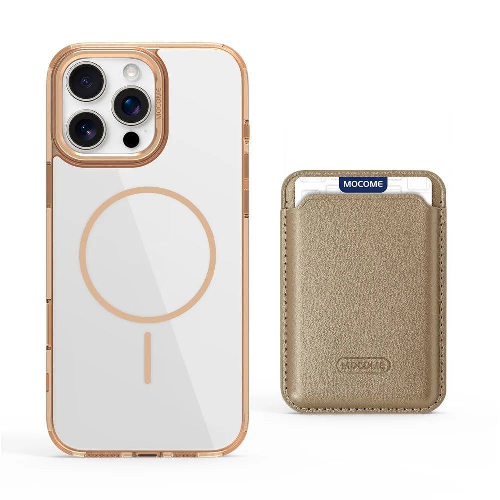 For iPhone 16 Pro Magnetic Case Compatible with MagSafe TPU + PC Phone Cover with Card Bag - Desert Gold - 2