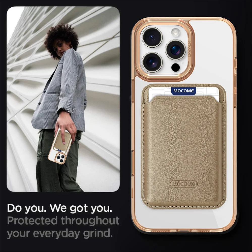 For iPhone 16 Pro Magnetic Case Compatible with MagSafe TPU + PC Phone Cover with Card Bag - Desert Gold - 3