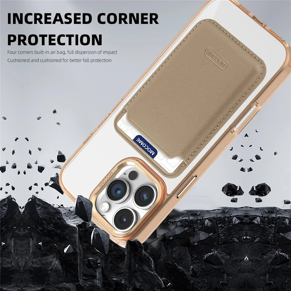 For iPhone 16 Pro Magnetic Case Compatible with MagSafe TPU + PC Phone Cover with Card Bag - Desert Gold - 4