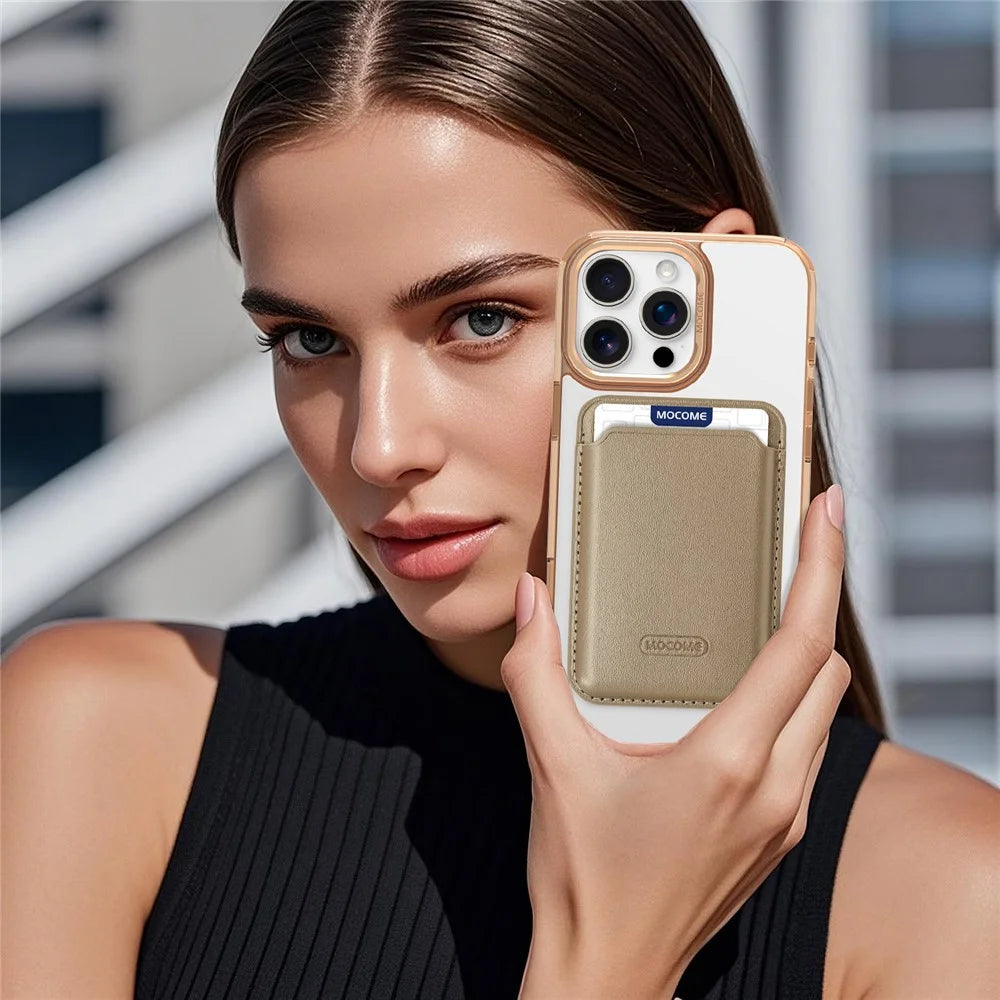 For iPhone 16 Pro Magnetic Case Compatible with MagSafe TPU + PC Phone Cover with Card Bag - Desert Gold - 7