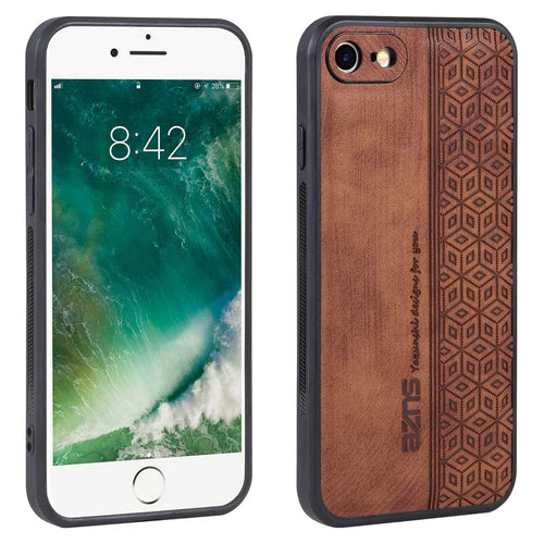 AZNS For iPhone 7 / 8 4.7 inch / SE (2020) / SE (2022) Imprinted Pattern Phone Case Drop-proof PU Leather Coated TPU Cover - Brown - 1