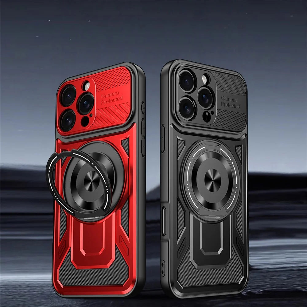 For iPhone 16 Pro Max Case Compatible with MagSafe Rotating Kickstand TPU + PC Phone Cover - Black - 4