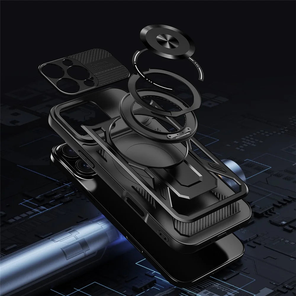 For iPhone 16 Pro Case Compatible with MagSafe Rotating Kickstand TPU + PC Phone Cover - Black - 7
