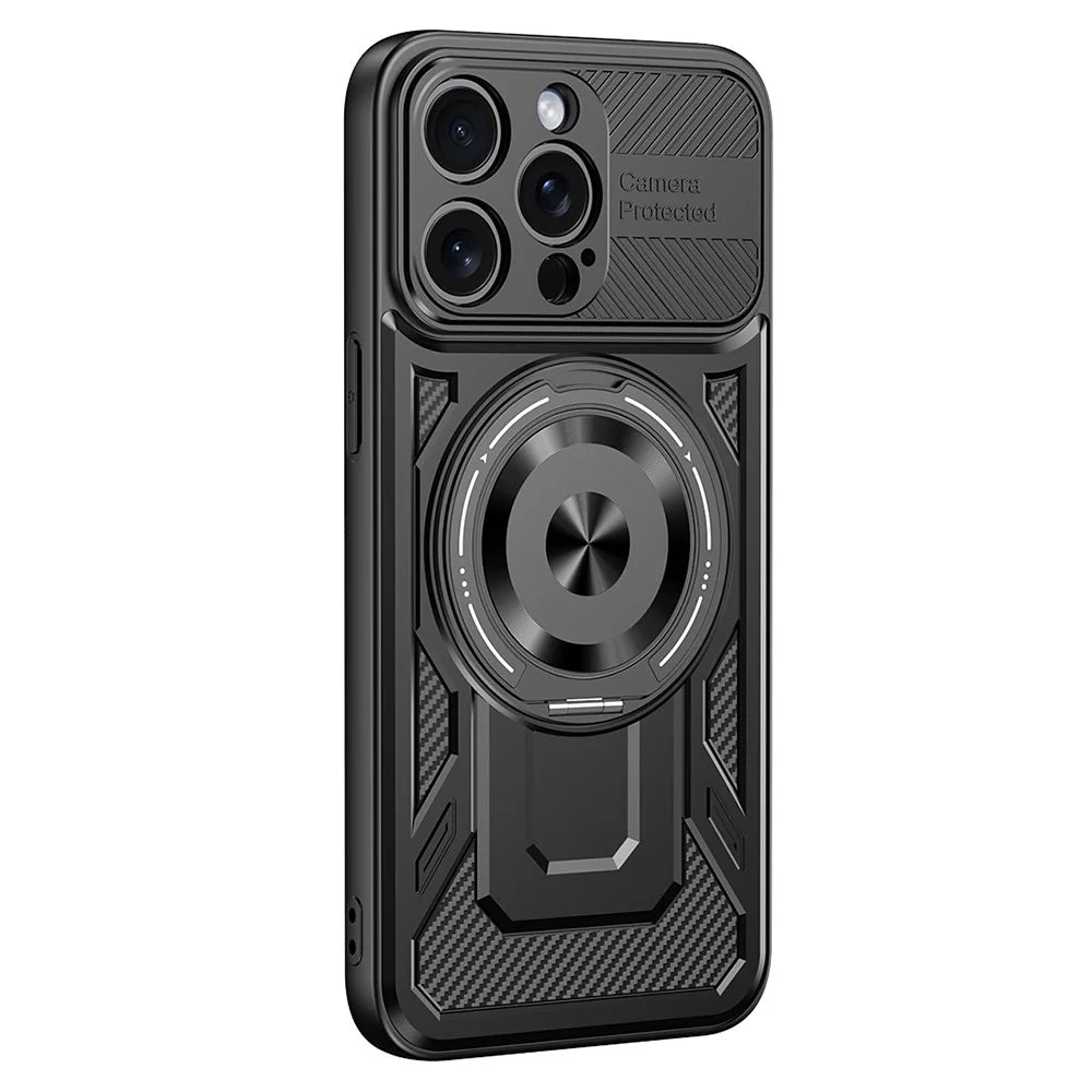 For iPhone 15 Pro Case Compatible with MagSafe Rotating Kickstand TPU + PC Phone Cover - Black - 2